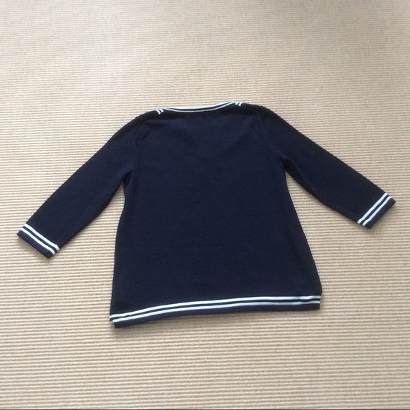 Talbots Navy Blue Sweater with White Trim - LP - Picture 4 of 12